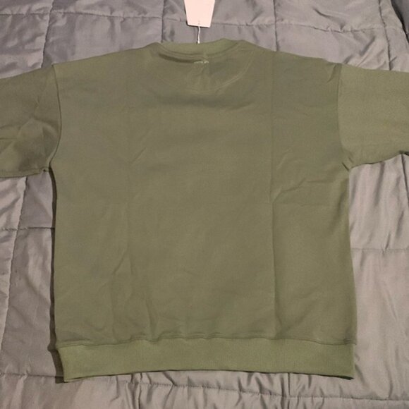 Anine Bing Sport Thyme Green Sweater White Distressed Letter Embroidery - Picture 2 of 2